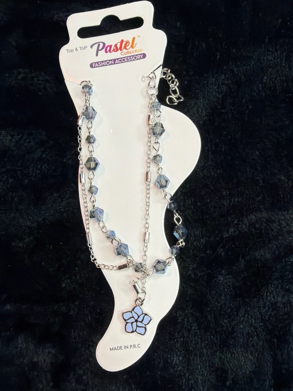 Silver anklet with Light Blue Flower Charm